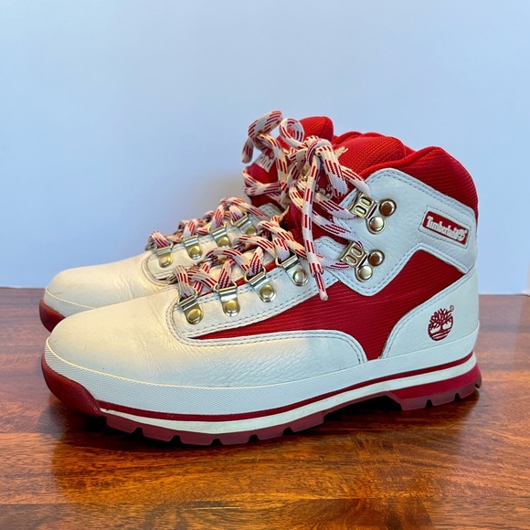 TIMBERLAND Euro Hiker Mid Leather Hiking Boot, 90s Vintage Red/White, Size 9 Y2K - Picture 1 of 13